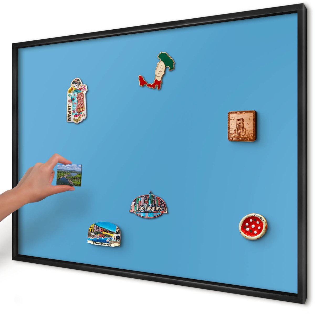Artprintcave Blauw Magneetbord mit Zwart Frame - 100x70 cm - Blauw Water Magnetische Organizer - Minimalist Magneet Bord mit Frame - Achtergronden En Patronen
