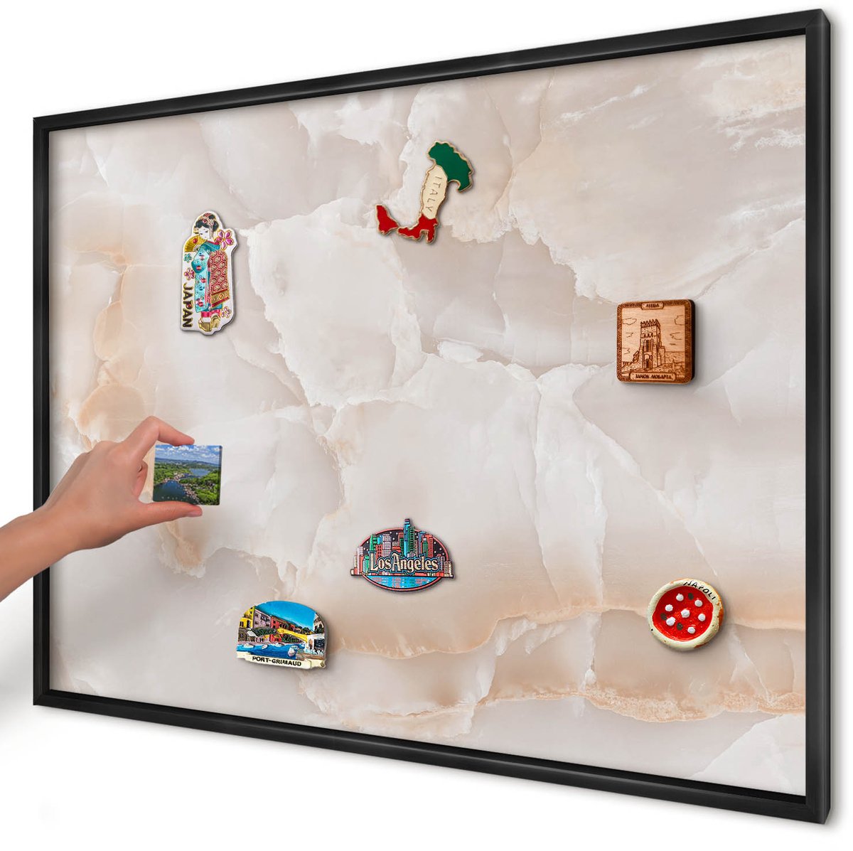 Artprintcave Beige Magneetbord mit Zwart Frame - 100x70 cm - Subtiele Golven Notitiebord - Modern Magnetische Organizer - Texturen