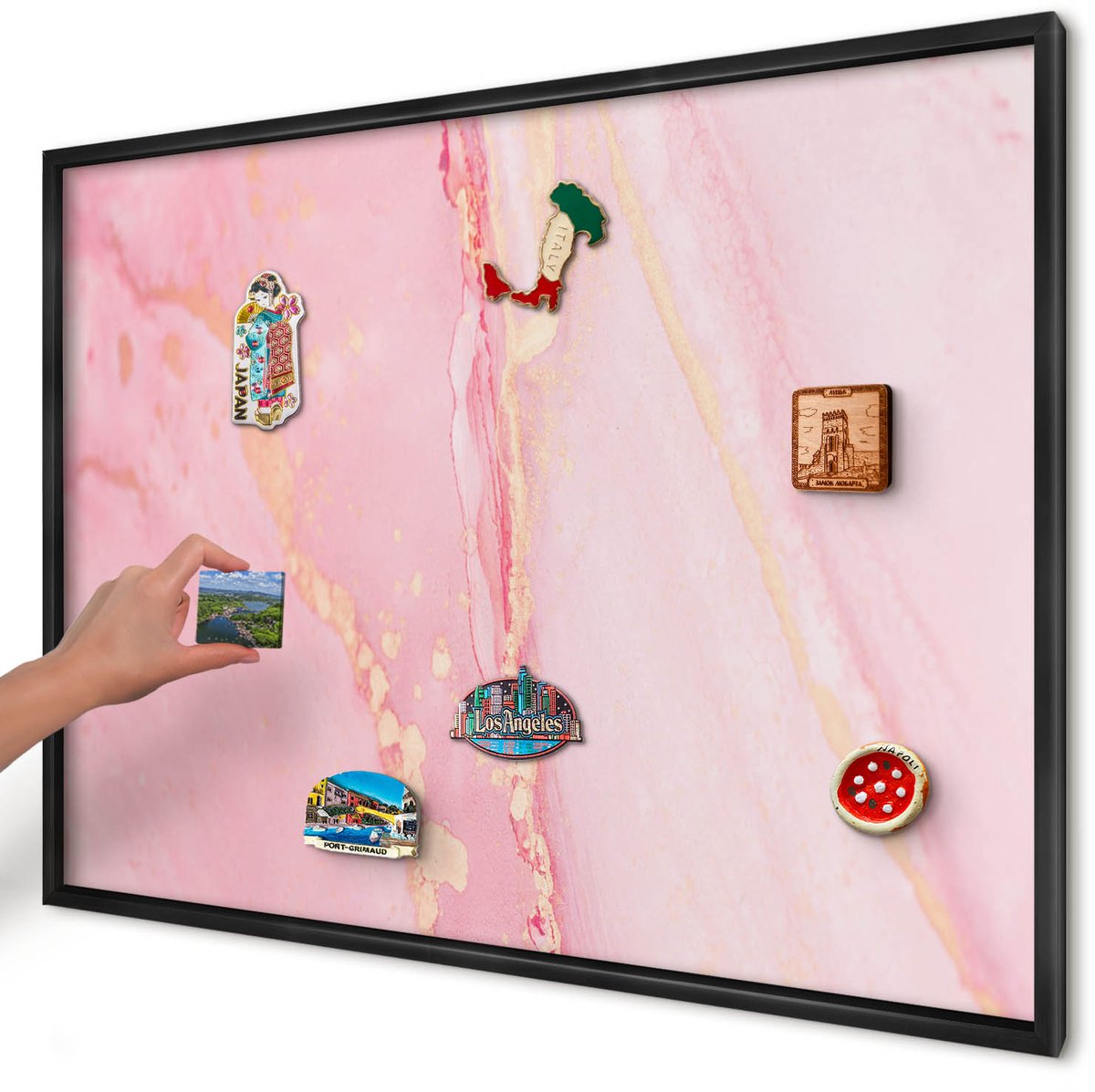 Artprintcave Roze Magneetbord mit Zwart Frame - 100x70 cm - Roze Elegantie Magnetisch Bord Voor Magneten - Abstract Magneetbord Voor Keuken - Abstractie