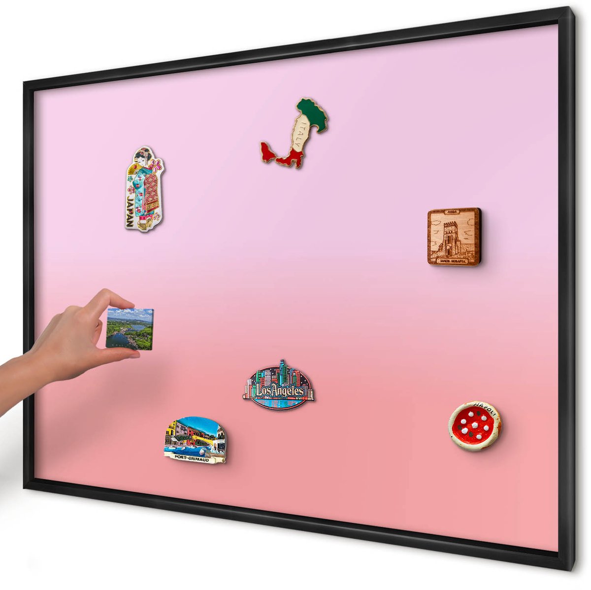 Artprintcave Roze Magneetbord mit Zwart Frame - 100x70 cm - Zachte Helling Magneet Bord mit Frame - Minimalist Memobord Keuken - Achtergronden En Patronen