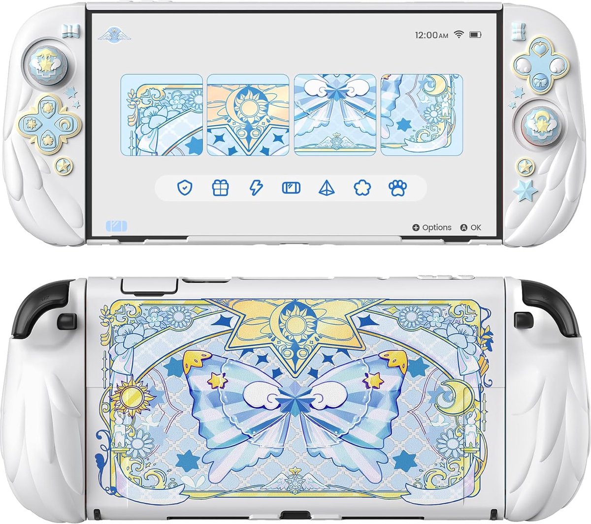 Magic Wings Beschermhoes voor Nintendo Switch 2 (2025) - Siliconen Grip met PC Achterkant, Hoes met Opvouwbare Standaard en Joystickdoppen (Wit)