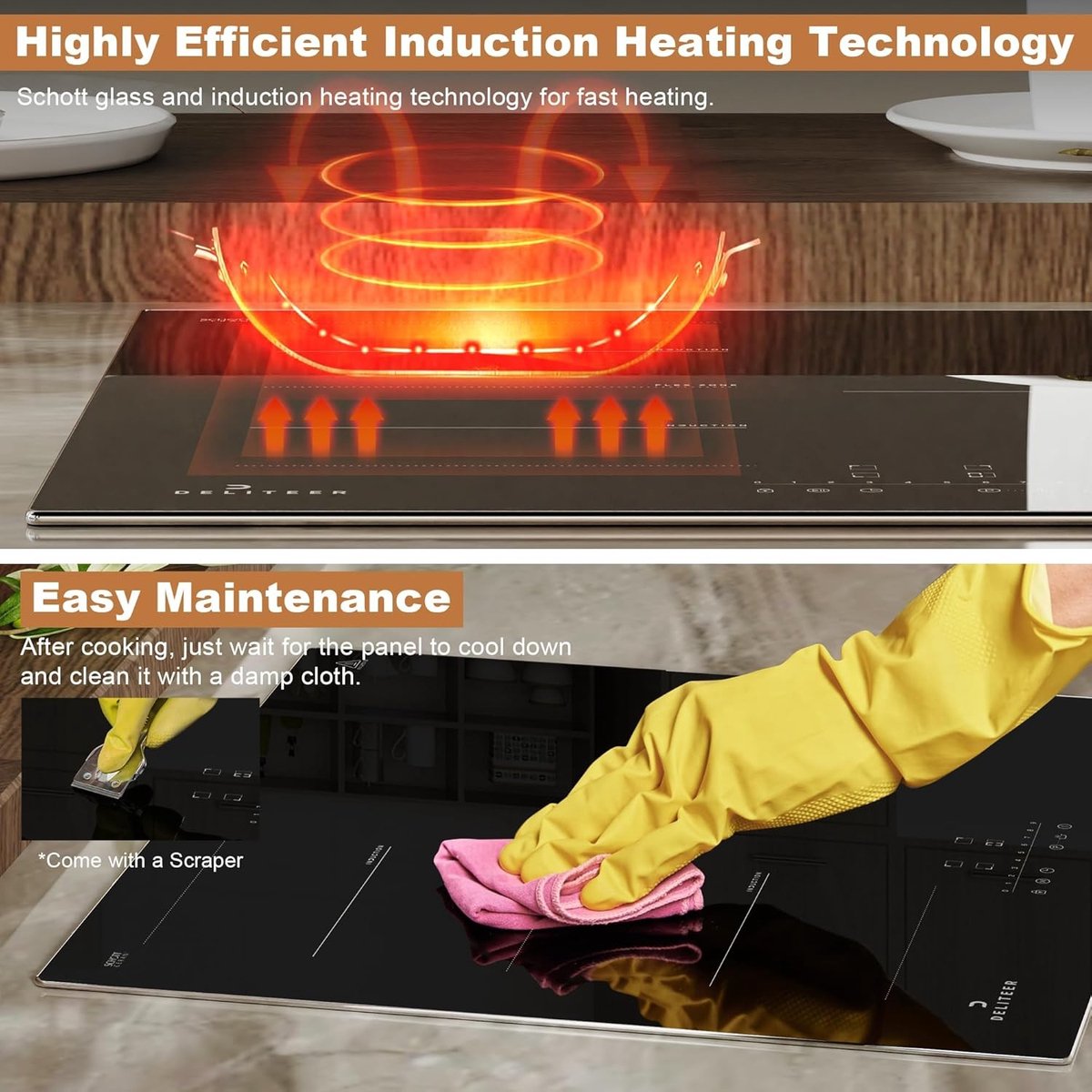 Inductiekookplaat - Glazen Frame - 3 Zones - 6800W - Inbouw Keukenmodel