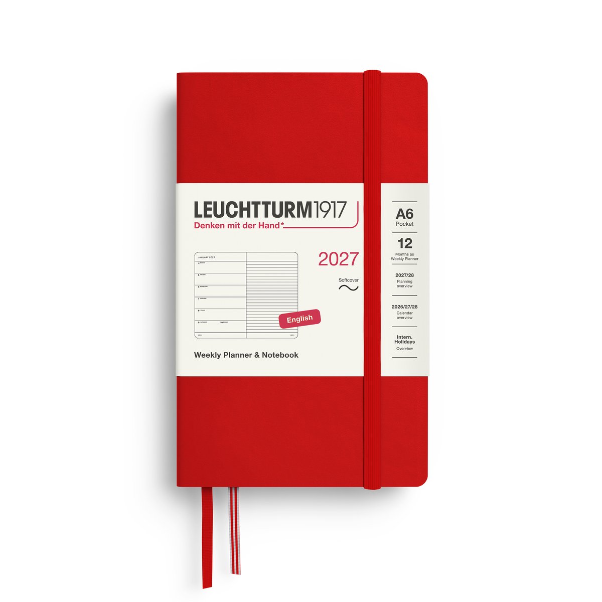 Leuchtturm1917 - 2027 - Zak Agenda en Notitieboek - A6 Pocket 9x15cm - cherry - softcover