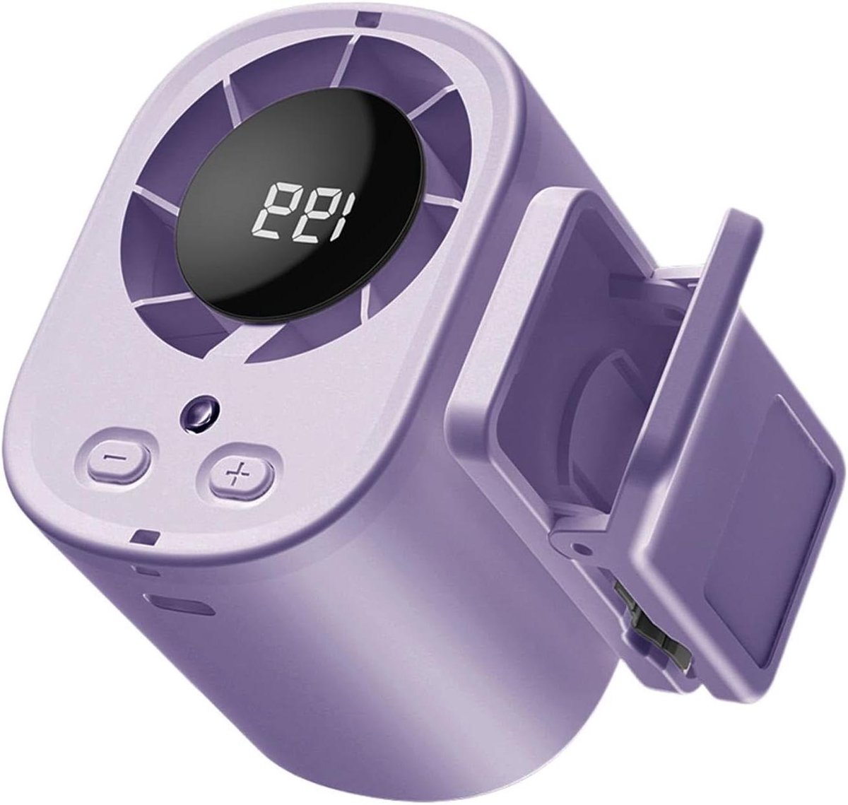 Mini Ventilator - Handventilator Draagbaar - Persoonlijke Koeling - Stil LED Display - 7.2 x 7.9 x 7.2 cm - Paars