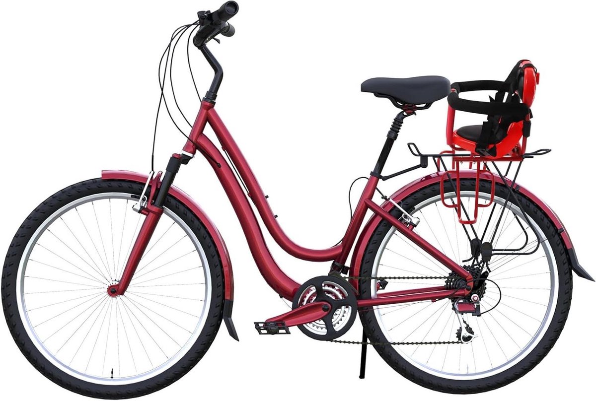 Kinderfietszitje Achter - Kinderzitje Fiets - Veilig Fietsen - Verstelbare Gordel - 36 x 52 cm - Rood