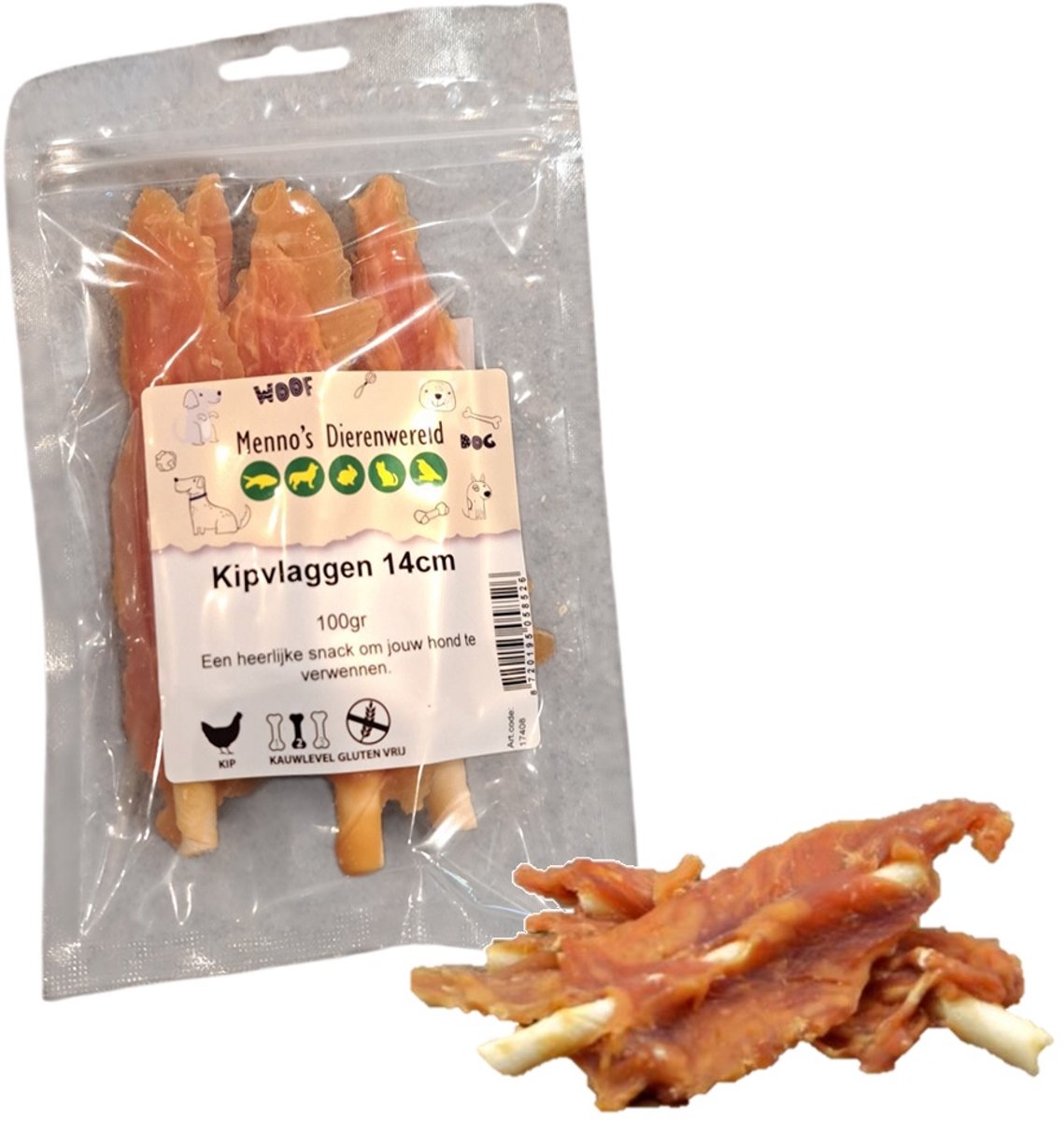 Zoolekker Kipvlaggen 14 cm - smakelijke hondensnack in 100 g en 400 g verpakkingen 100 Gram