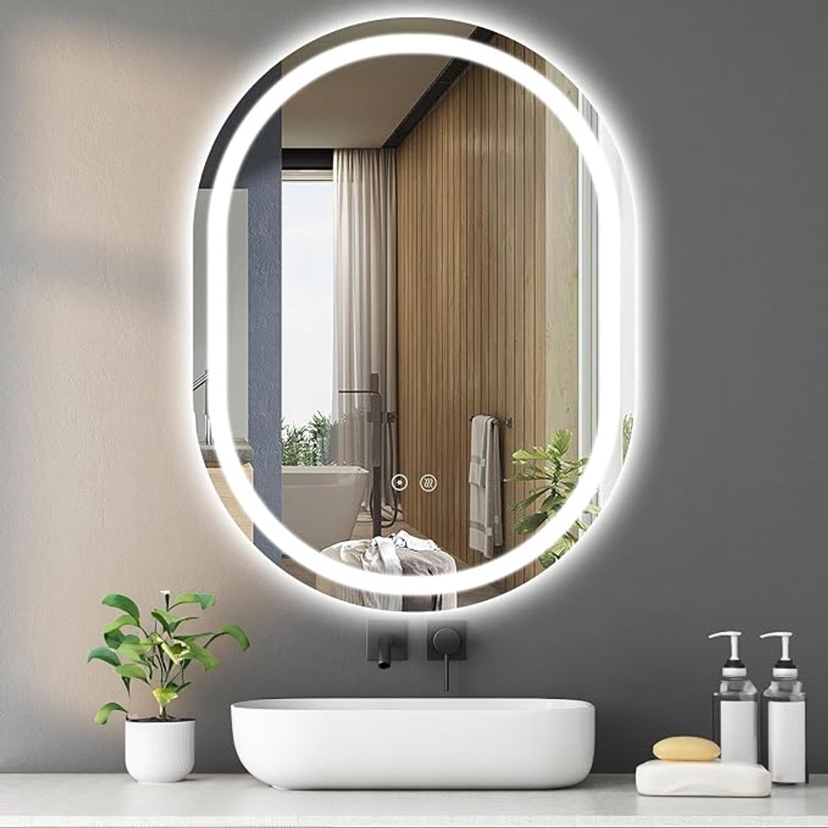 Ovale Badkamerspiegel Met Verlichting - 60x80 cm LED Spiegel - Dimbaar Licht Met 3 Kleurstanden - IP44 Waterbestendig - Verticale Wandspiegel Zonder Beslag - Moderne Spiegel Voor Badkamer