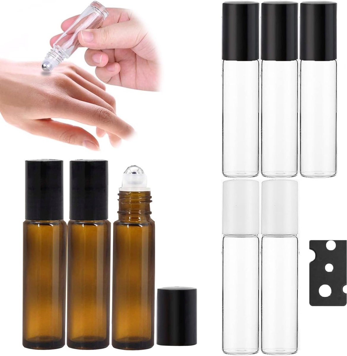 8 stuks glazen rolflessen voor etherische oliën, amberkleurige glazen rolflessen, glazen rolflessen met roestvrijstalen rolballen, navulbare glazen rolflessen, rolflessen voor etherische oliën