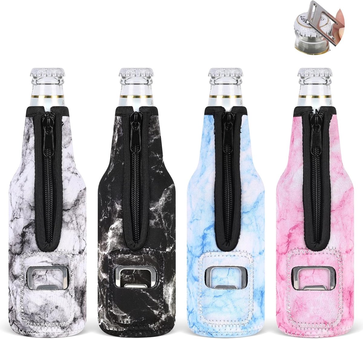 4 stuks 330 ml bierflessenkoeler, neopreen manchet, bierkoelmanchet, drankenkoeler, geïsoleerde ritssluiting voor onderweg, outdoor, party, bierfles, koeler