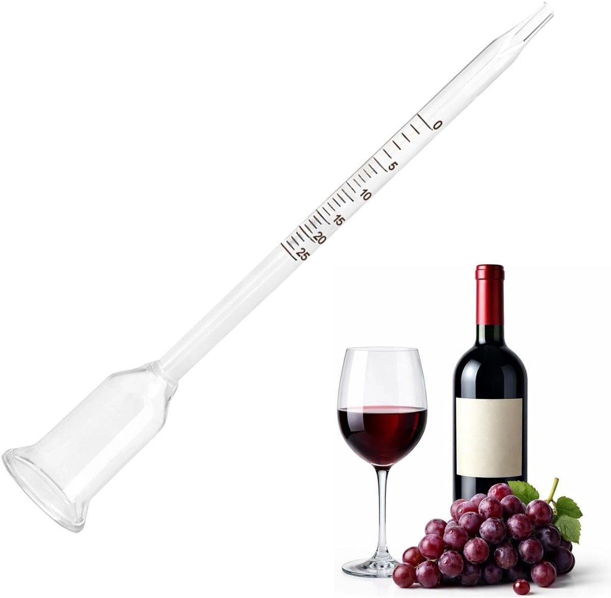 Vinometer van glas, nauwkeurige meting van het alcoholgehalte van 0 tot 25%, vinometer, ideaal voor hobbybrouwers en wijnliefhebbers, robuuste constructie van hoogwaardige materialen