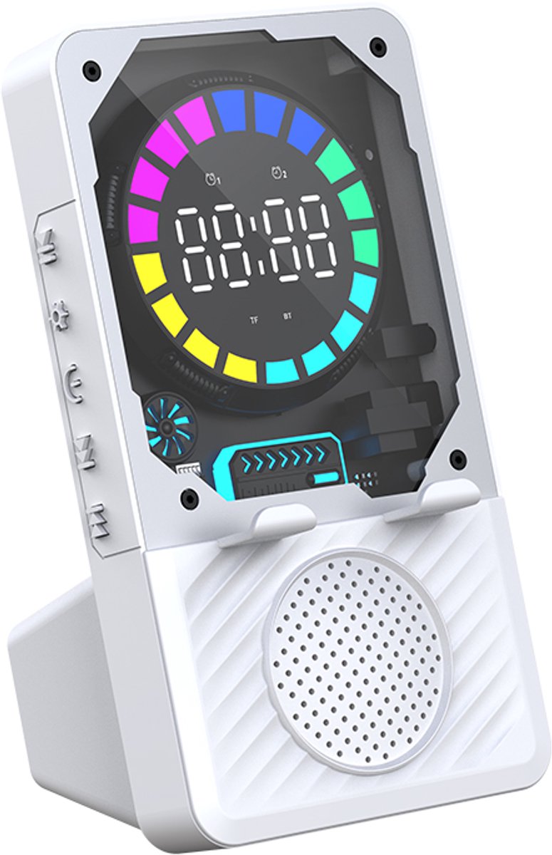 Fivesquare MechaStand RGB Speaker – Bluetooth Speaker met Mecha Design, Telefoonhouder, Alarmklok & 5W RGB Licht Wit