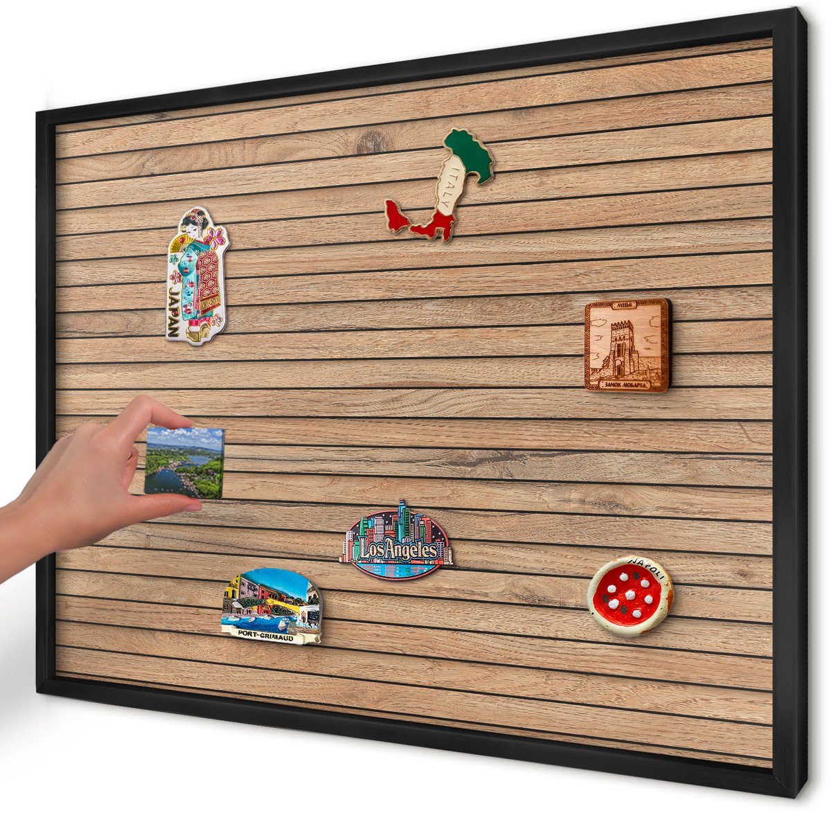 Artprintcave Bruin Magneetbord mit Zwart Frame - 70x50 cm - Houten Planken Wandbord Magnetisch - Rustiek Magneet Bord mit Frame - Texturen