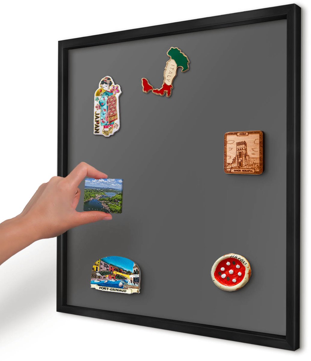 Artprintcave Grijs Magneetbord mit Zwart Frame - 50x50 cm - Donkergrijs Wandbord Magnetisch - Minimalist Magneetbord Voor Foto's - Achtergronden En Patronen