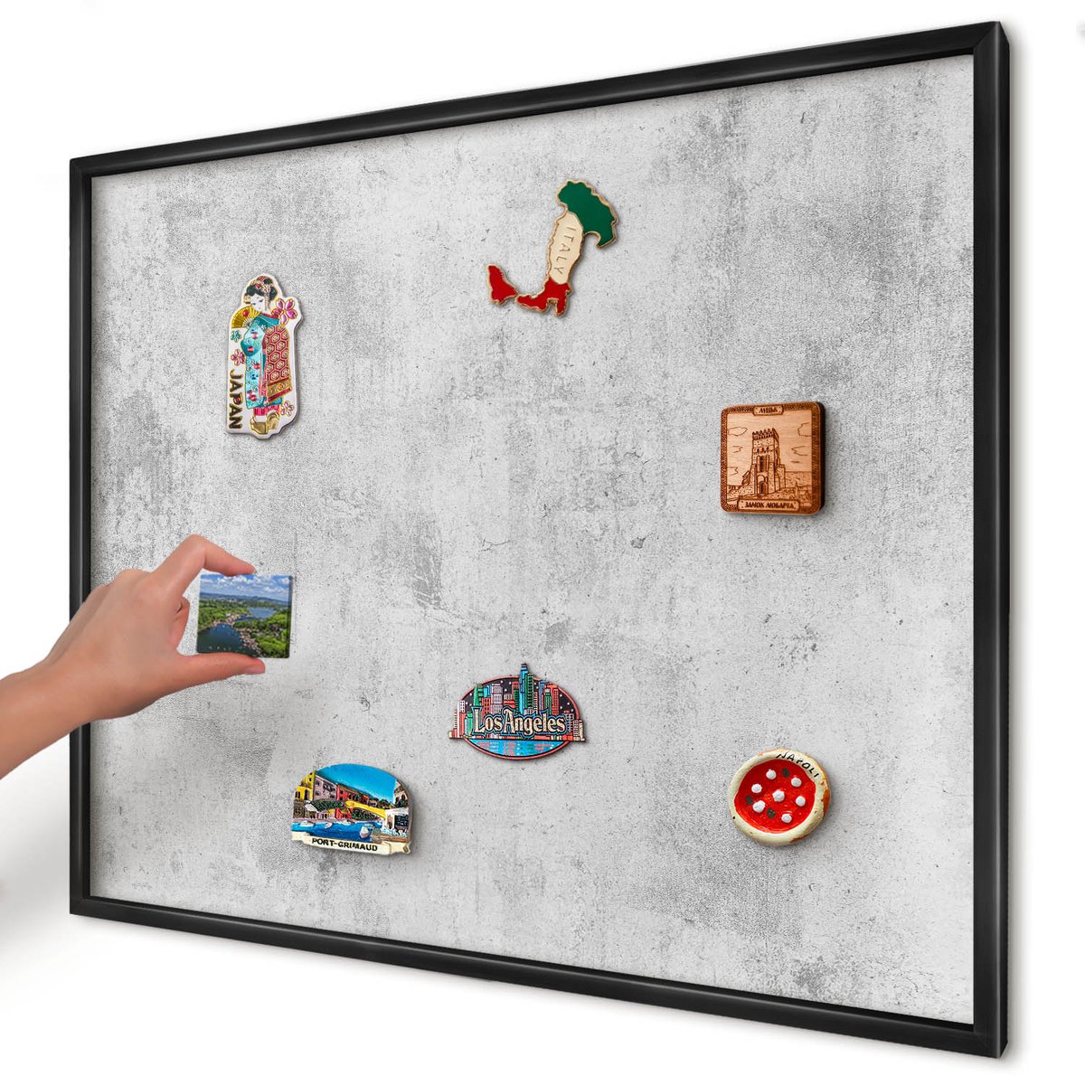 Artprintcave Grijs Magneetbord mit Zwart Frame - 80x60 cm - Ruw Beton Bord Voor Magneten - Industrieel/Loft Magneetbord Voor Keuken - Texturen