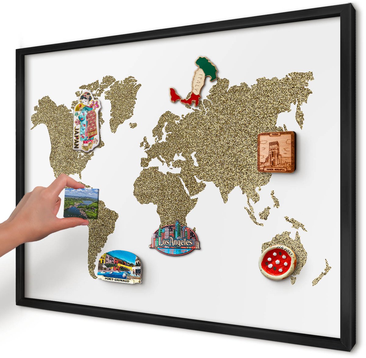 Artprintcave Wit Magneetbord mit Zwart Frame - 70x50 cm - Wereldkaart Memobord Keuken - Modern Bord Voor Magneten - Kaarten