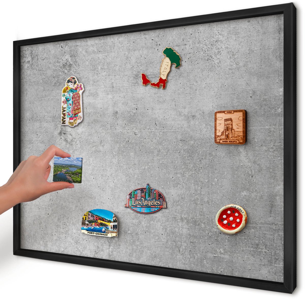 Artprintcave Grijs Magneetbord mit Zwart Frame - 70x50 cm - Concrete Minimalisme Notitiebord - Industrieel/Loft Memobord Keuken - Texturen