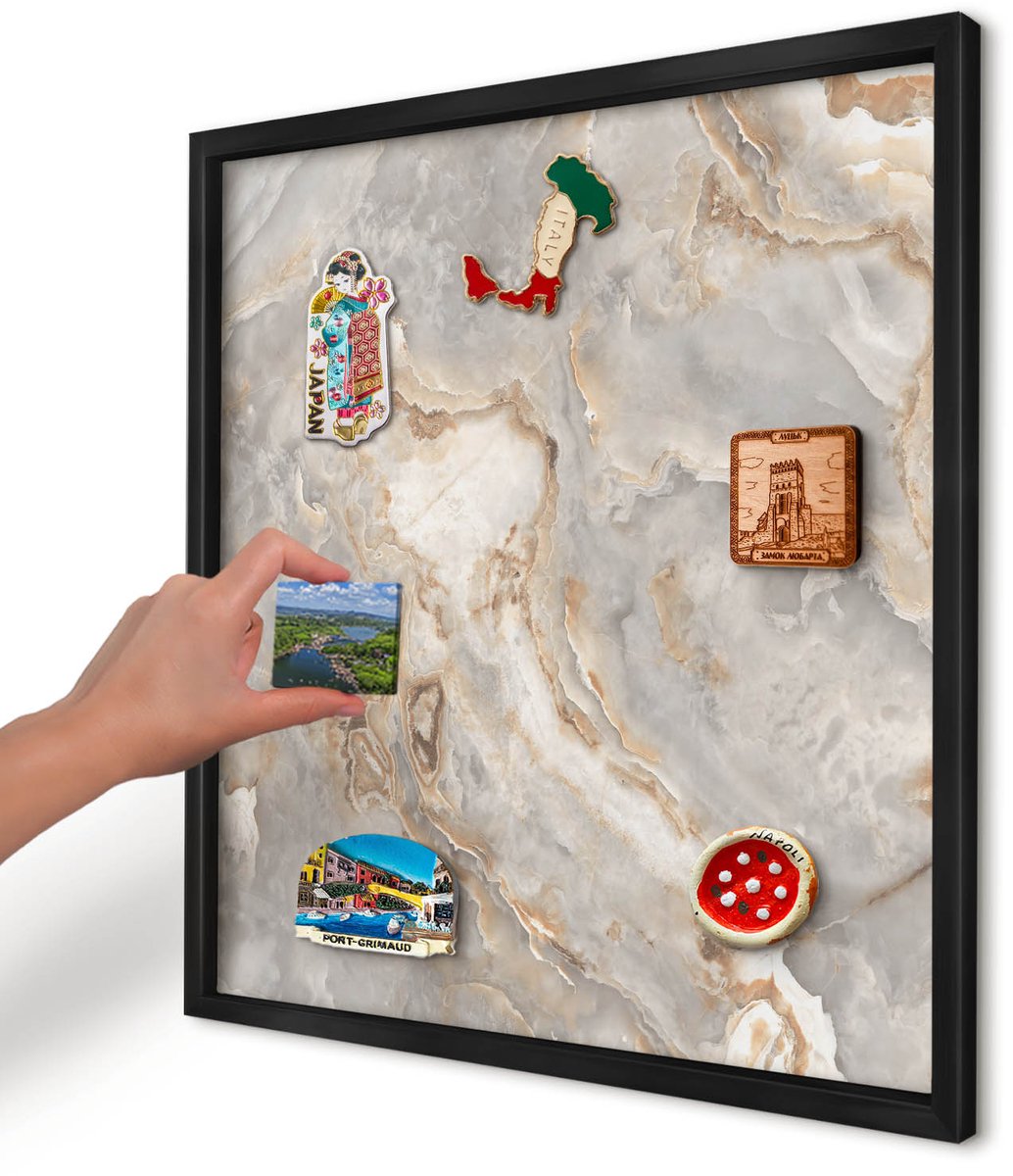Artprintcave Grijs Magneetbord mit Zwart Frame - 50x50 cm - Marmeren Elegantie Magneet Bord mit Frame - Abstract Magnetisch Bord Voor Magneten - Abstractie