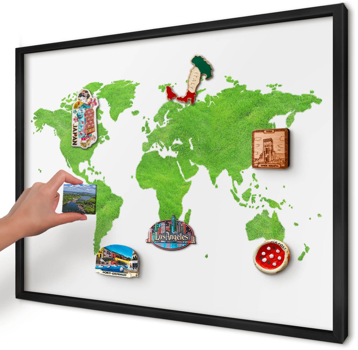 Artprintcave Groente Magneetbord mit Zwart Frame - 70x50 cm - Groene Kaart Magneetbord Voor Foto's - Minimalist Magneetbord Voor Keuken - Kaarten