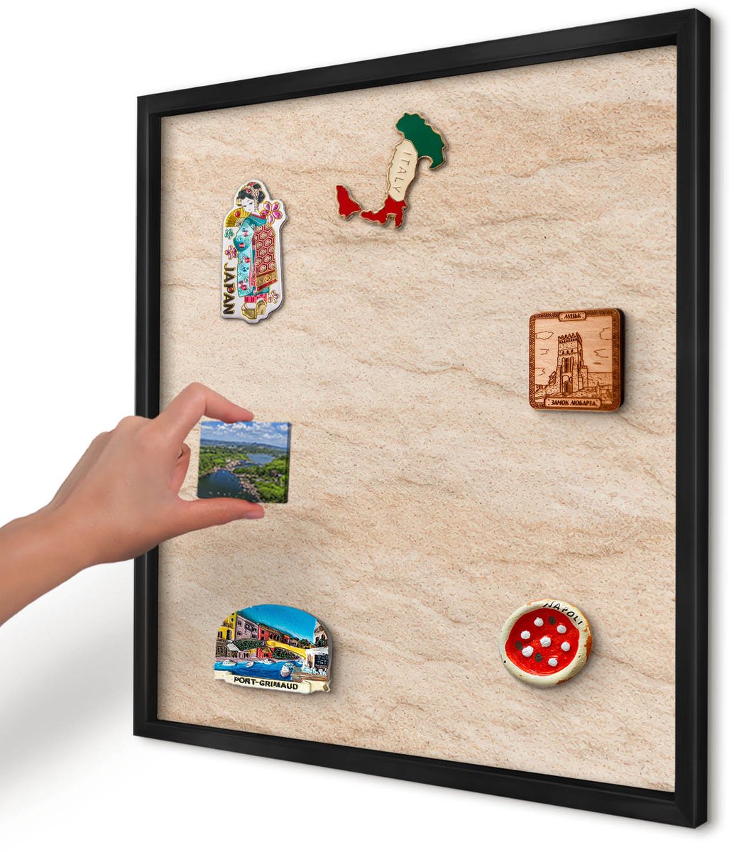 Artprintcave Beige Magneetbord mit Zwart Frame - 50x50 cm - Natuurlijke Elegantie Magnetisch Bord Voor Magneten - Minimalist Magneetbord Voor Keuken - Achtergronden En Patronen