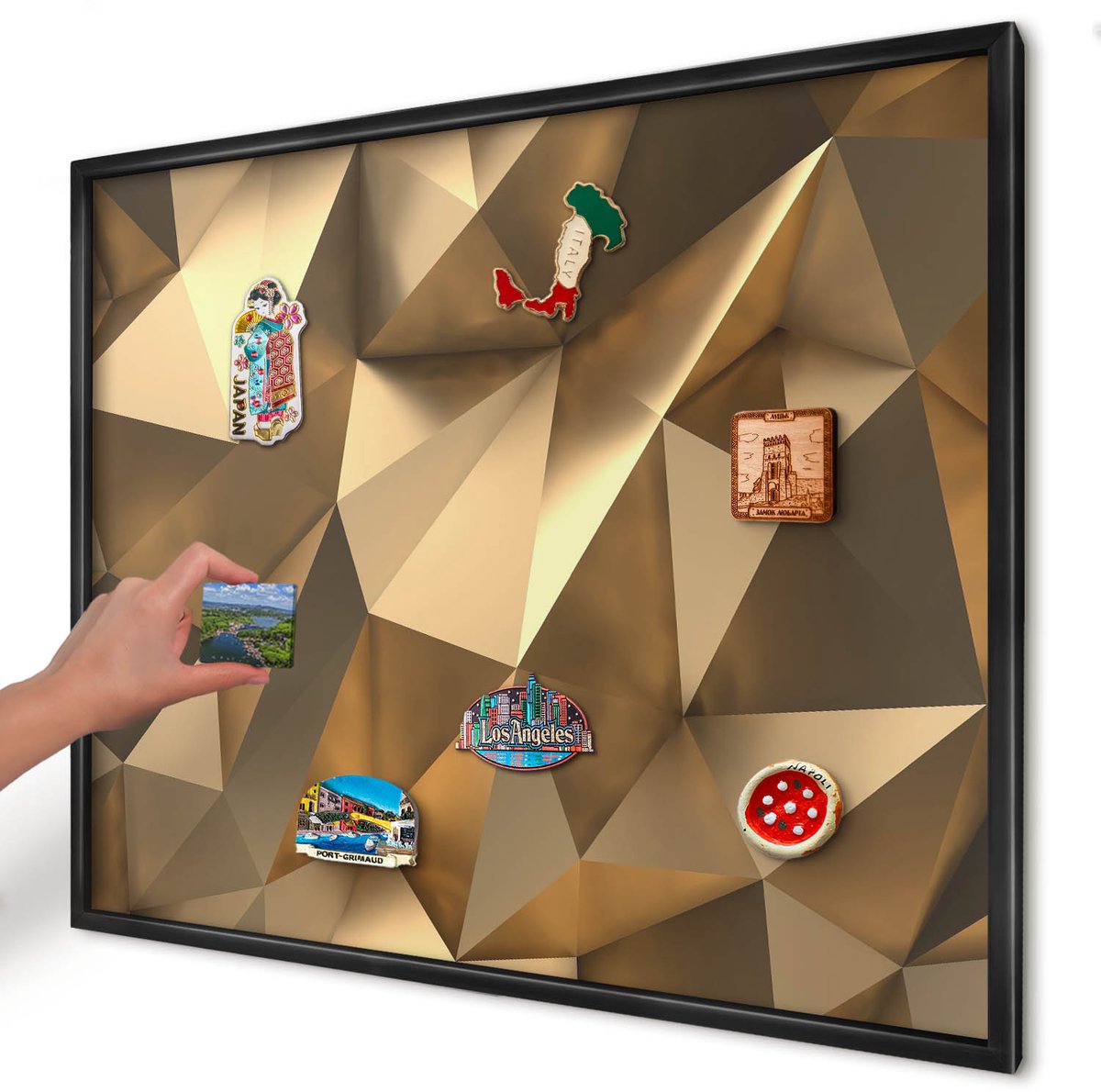 Artprintcave Bruin Magneetbord mit Zwart Frame - 80x60 cm - Warme Geometrie Magneetbord Voor Keuken - Geometrische Memobord Keuken - Geometrische