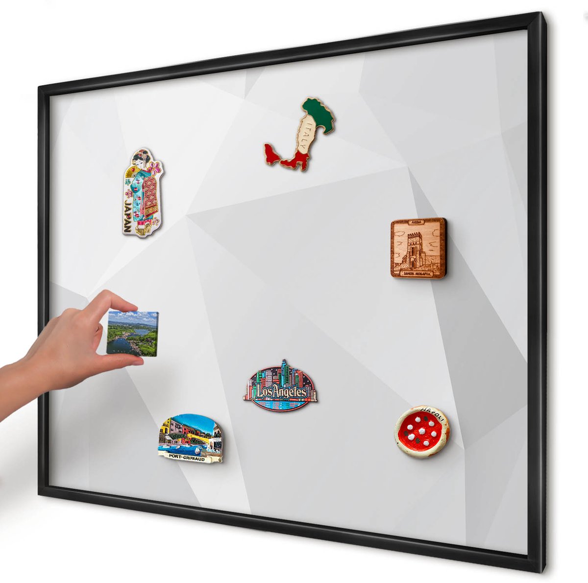 Artprintcave Wit Magneetbord mit Zwart Frame - 80x60 cm - Witte Geometrie Notitiebord - Minimalist Magnetisch Bord - Abstractie