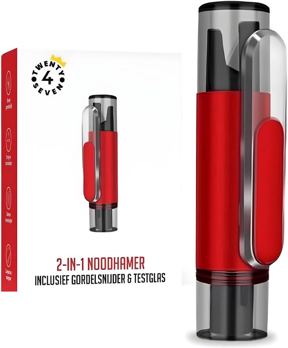 SnelShoppen - 2 in 1 Veiligheids Hamer voor Auto - Noodhamer met Gordelsnijder - Inclusief Testglas & Hechthouder - Onmisbaar voor Veiligheid