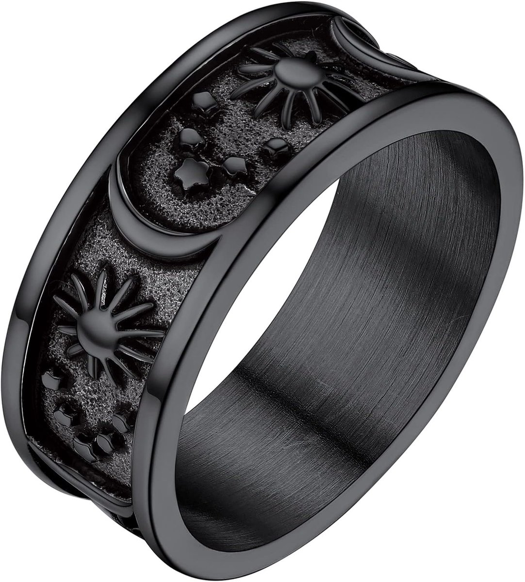 Roestvrij stalen ring met gravure ster maan zon vingerring punk gotische zegelring vintage bandring vingerring in ringmaat 54-72 partnerring voor heren en dames