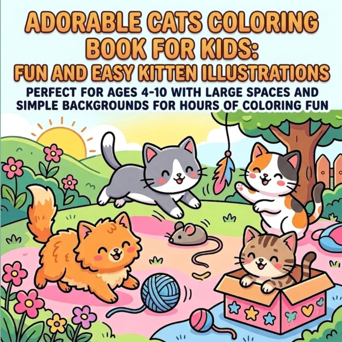 Cats Coloring Book Kids: Fun Kitten Illustrations: Ages 4-10 Spaces