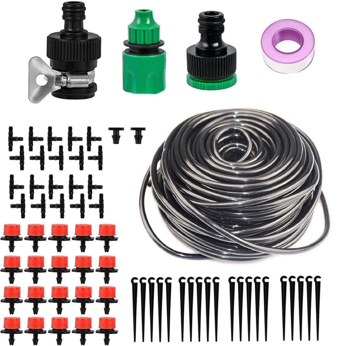 SnelShoppen - Irrigatiesysteem Tuinslang 22 Meter - Automatisch Zelf Wateren - PVC Drip Irrigatie Tuin Systeem voor Buitenplanten - 6 mm Slang met Acc