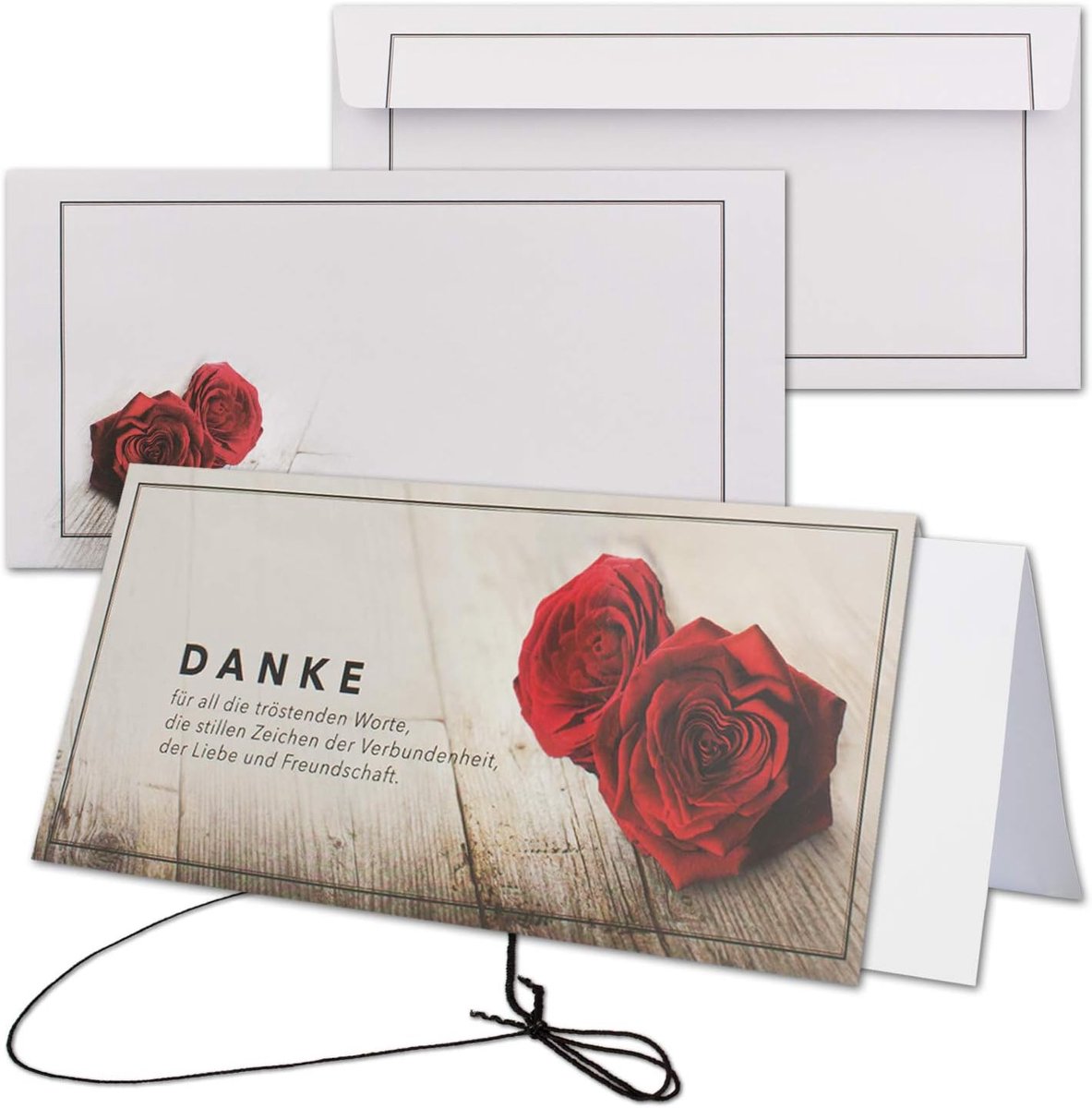 - Rozenmotief I DIN lang (DL) kaartbedankje met envelop & extra meerdere en bladeren & zwart rubberen sieraden voor band I 8 stuks Neuser
