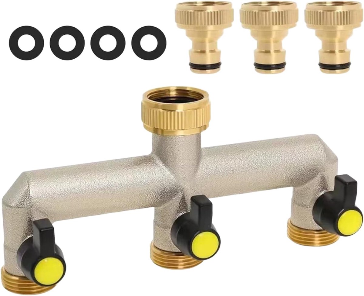 3-weg Ventiel Waterverdeler, RoseFlower 1/2" en 3/4" Kraan Tuinslangen Splitser connectoren slangverdeler - Garden Hose Splitter Connector voor Buiten, Tuin, Binnenplaats, Gazon, Keuken, Irrigatie