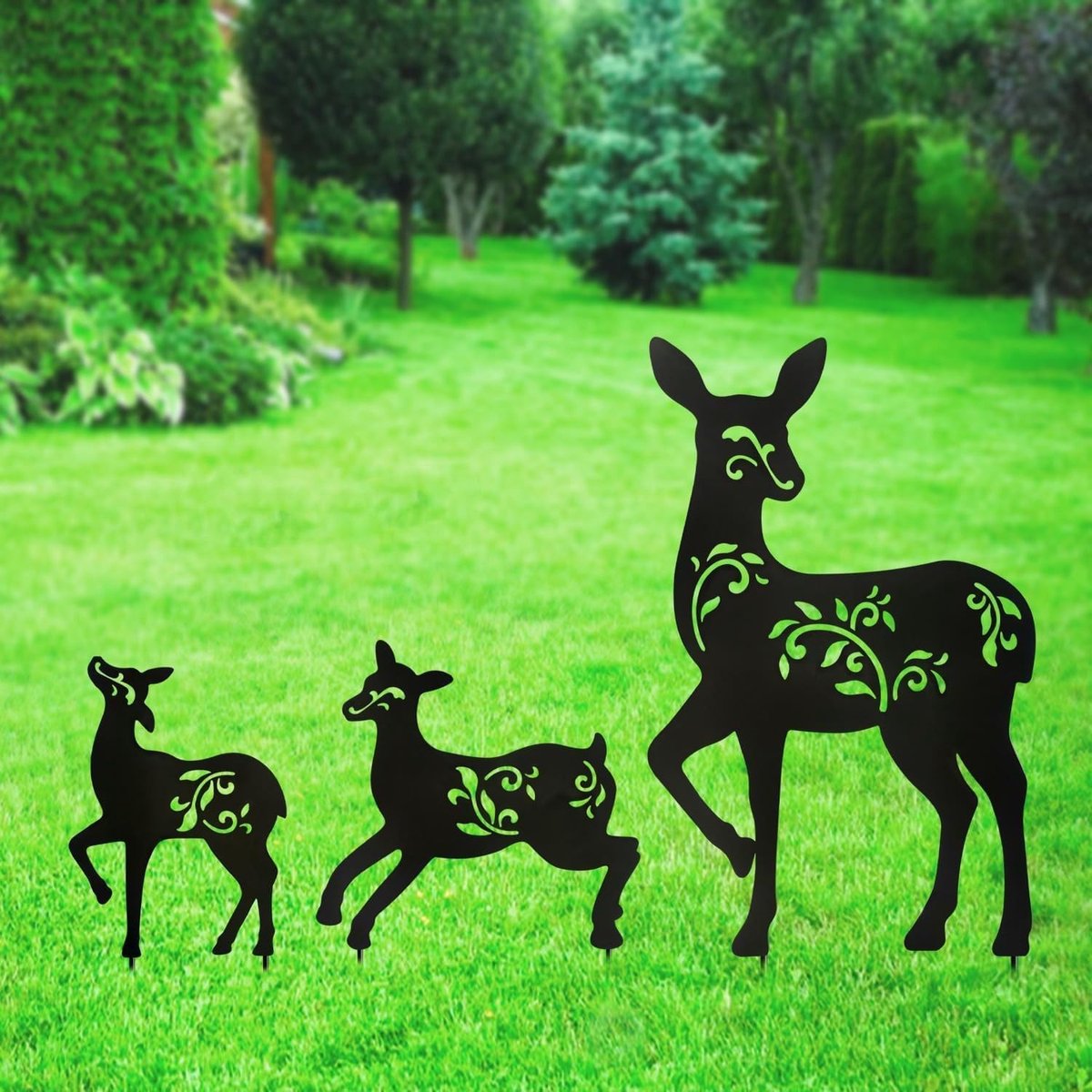 SnelShoppen - Decoratieve Herten Tuinstaken - 3 Stuks Zwart Herten Silhouet Beelden voor Tuin, Buiten, Lawn Decoraties - Perfecte Cadeau voor Hertenli