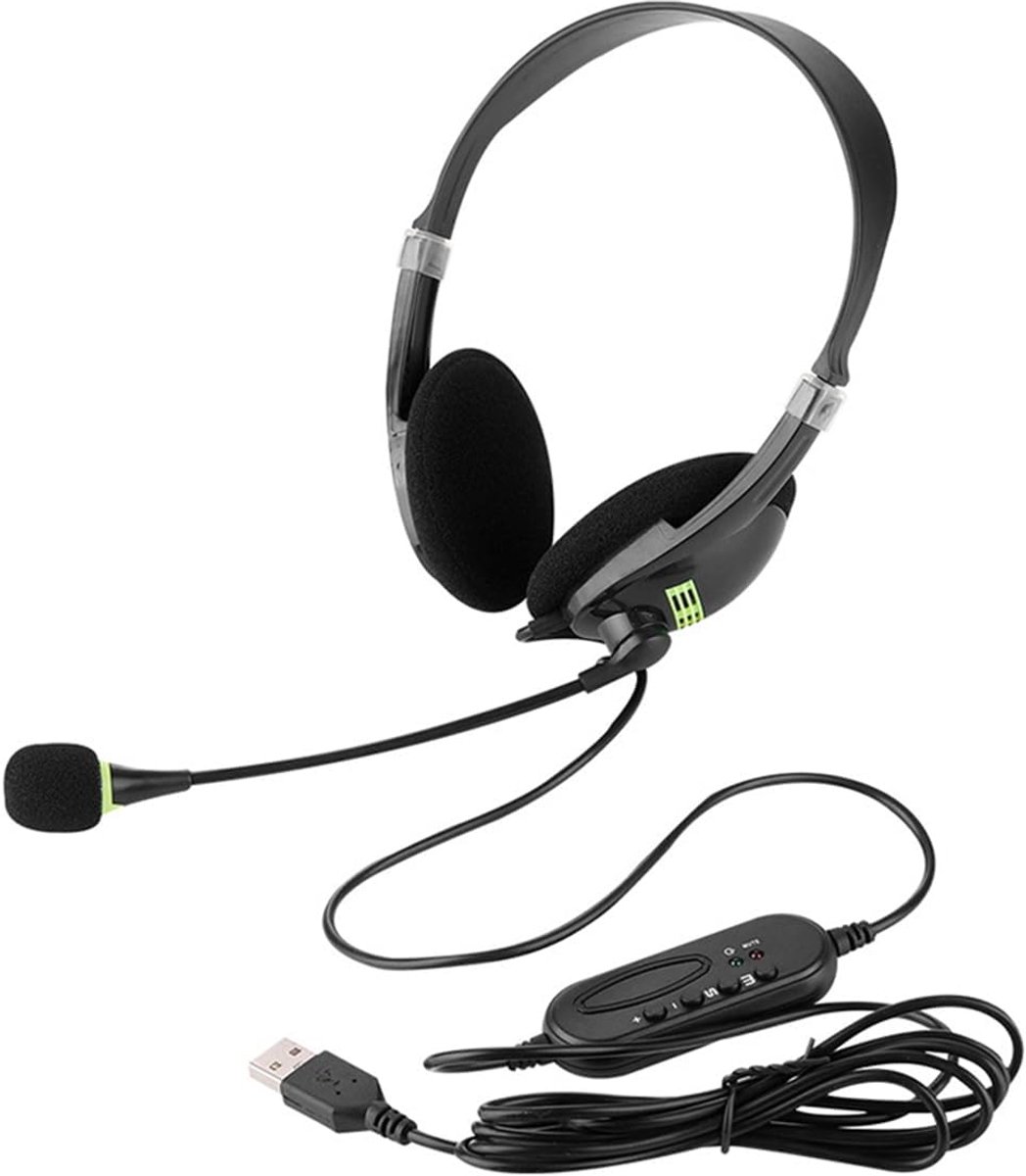 SnelShoppen - USB Headset Computer Hoofdtelefoon met Microfoon Geluidsonderdrukking Lichtgewicht Kantoor Zakelijke Belcentrum Luchtvaart
