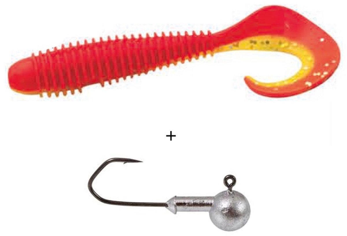 LFT Vibration Curl Tails 7,5cm. 2 +1 loodkop Gold Fluorecent Red