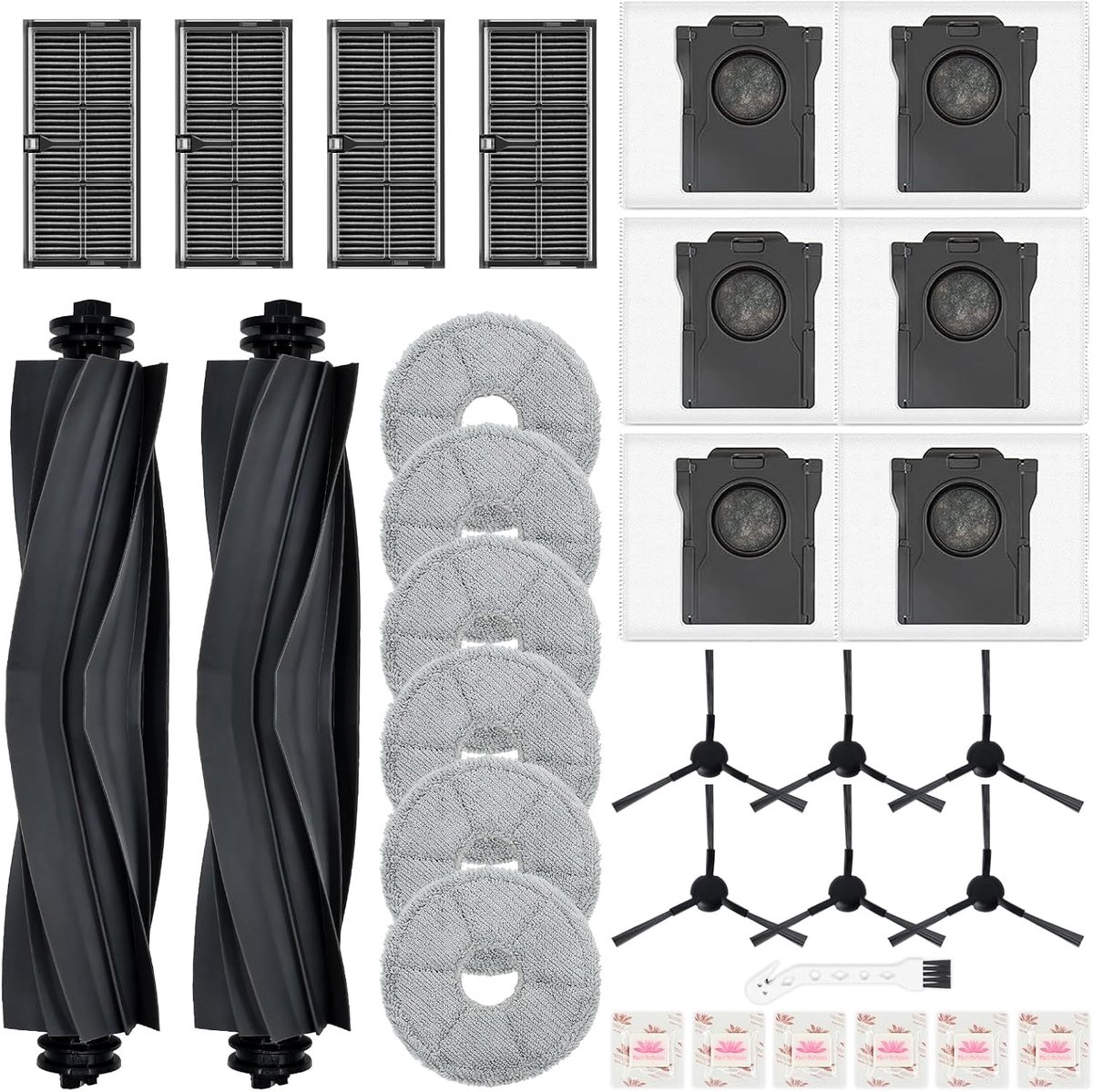 32 stuks accessoires voor Dreame L10s Ultra Gen 2/L40 Ultra AE/L10s Pro Ultra Heat/X30 Ultra/Mova E30 Ultra robotstofzuiger, 2 hoofdborstels, 4 filters, 6 dweilpads, 6 zijborstels, 6 stofzakken