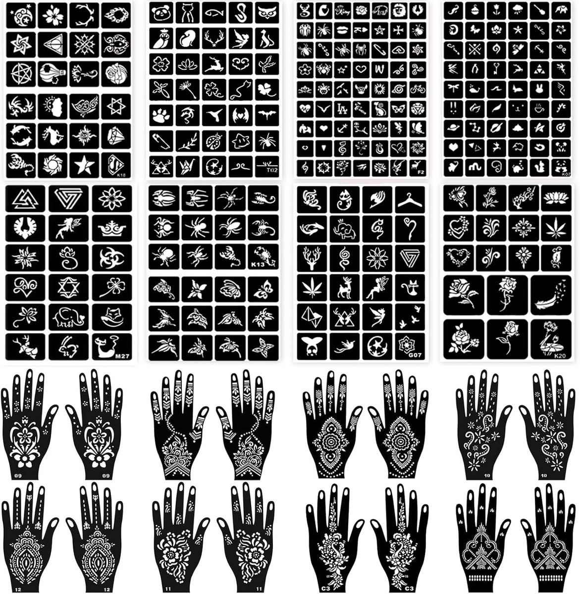 24 vellen Henna Tattoo Stencils, 276 + stuks Tijdelijke Tattoo voor Vrouwen Meisjes Kinderen Herbruikbare Gezicht Lichaamsverf DIY Art Glitter Airbrush Tattoo Stencils Pack