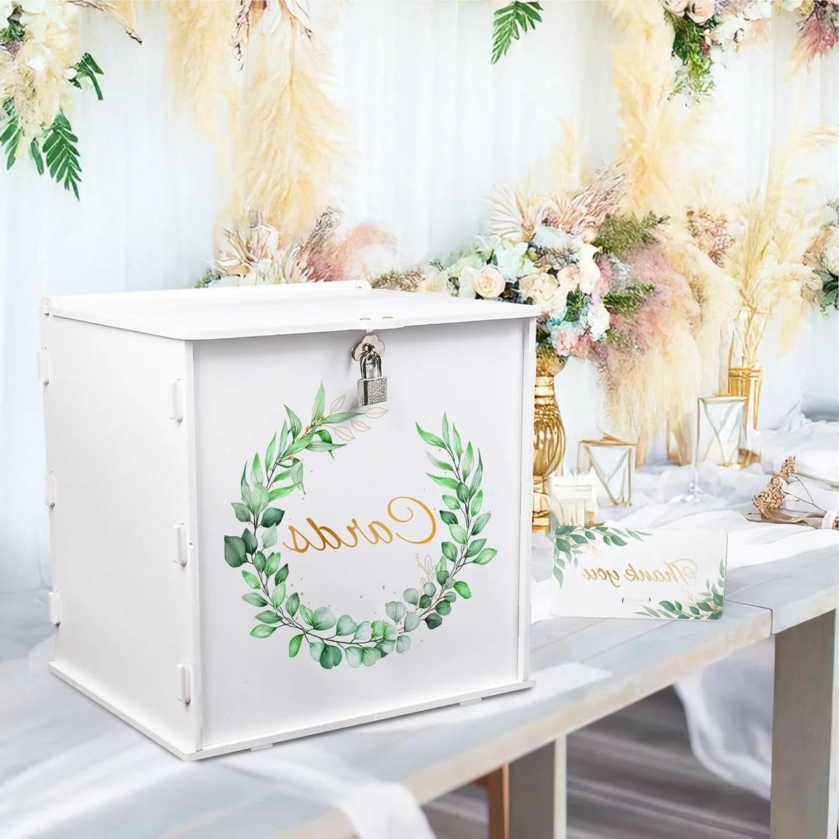 Bruiloft Card Box - Gastenboek Doos - Feestelijke Ontvangst - Met Slot - 100x100x100 mm - Wit