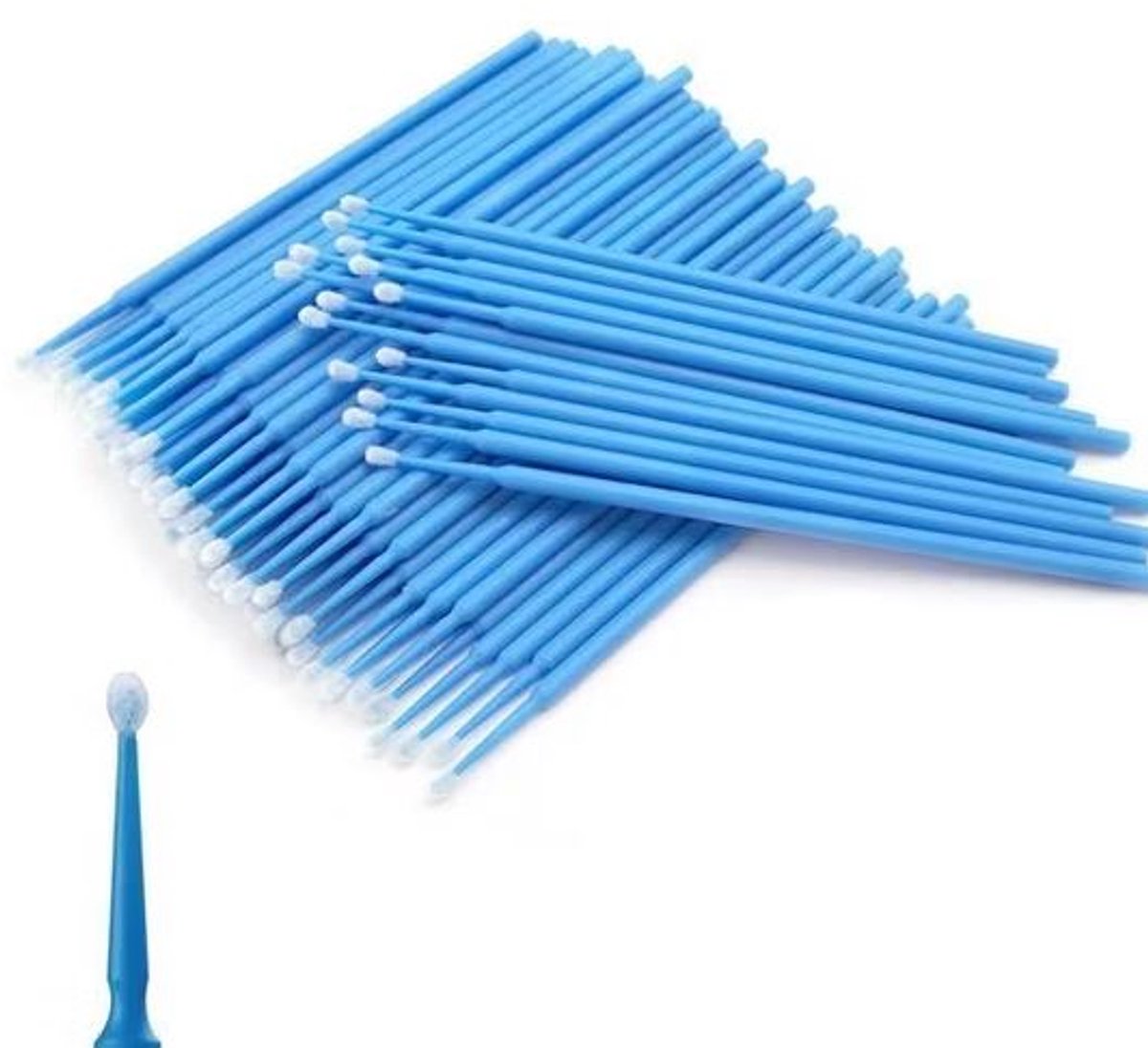 100x Microbrush - Wegwerp make up borstels - Wimper borstel - Lash brush - Nepwimpers schoonmaken - Wattenstaafje - Make up kwast - Wimper extensions tool - Micro brush - Blauw - 10 cm - Jonyx