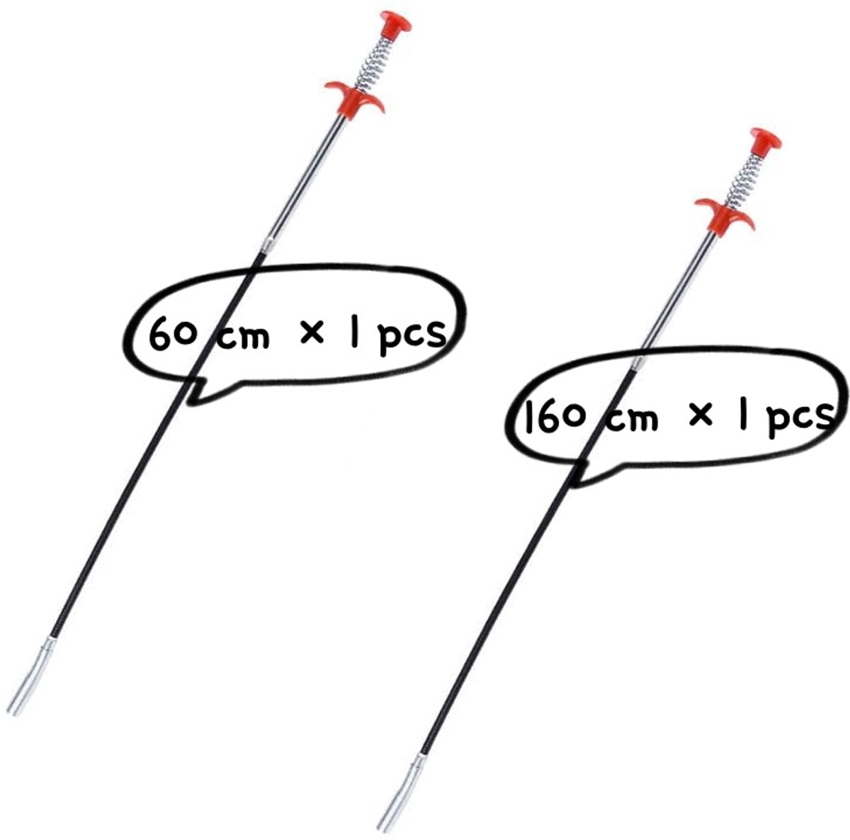 Namajunas - Flexibele klauwgrijper met 4 klauwen - 2 Stuks - 60 cm en 160 cm - Gootsteen ontstopper - Wasbak ontstopper - Afvoer reiniger - Flexibel en krachtig - Universeel oppak- en haak gereedschap voor riool, afvoer en smalle ruimtes