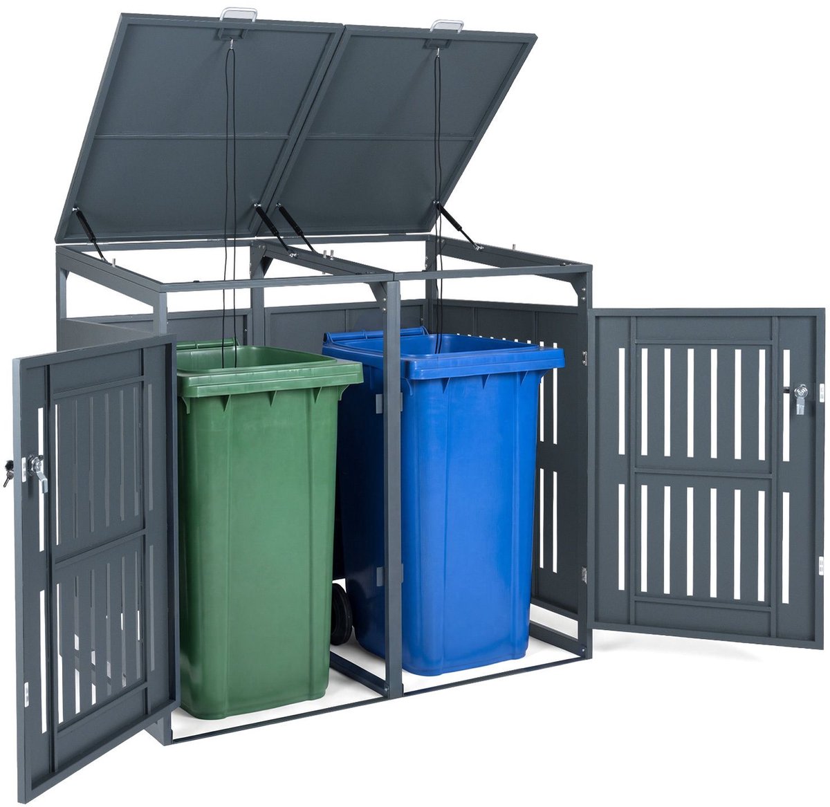 Kliko ombouw - UV-bestendig - Container - Berging - 2 Afvalbakken - Metaal- Weerbestendig - Donkergrijs