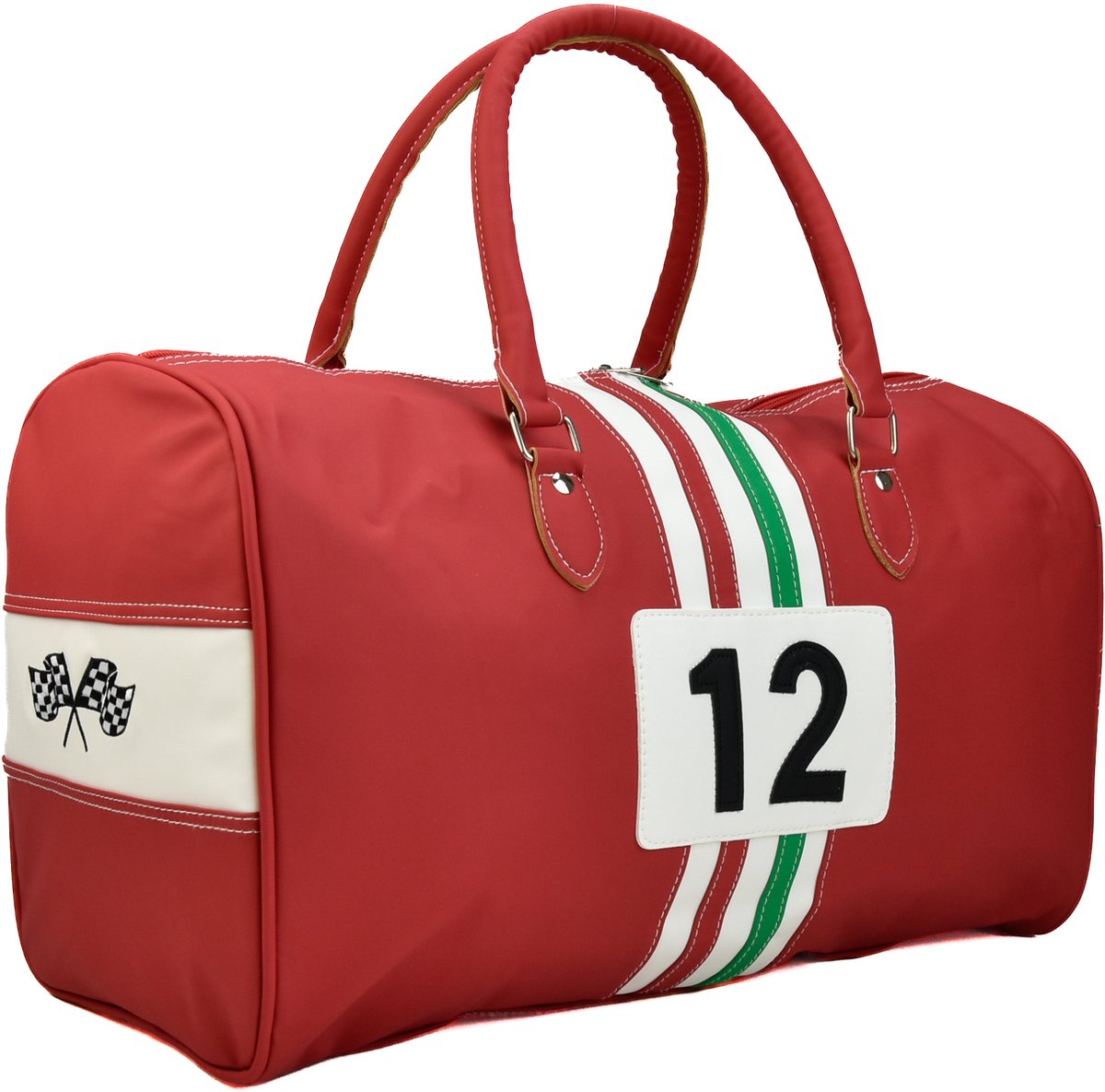 Chocansweets Retro sport/reistas rood met witte en groene striping nr 12, waterafstotend.