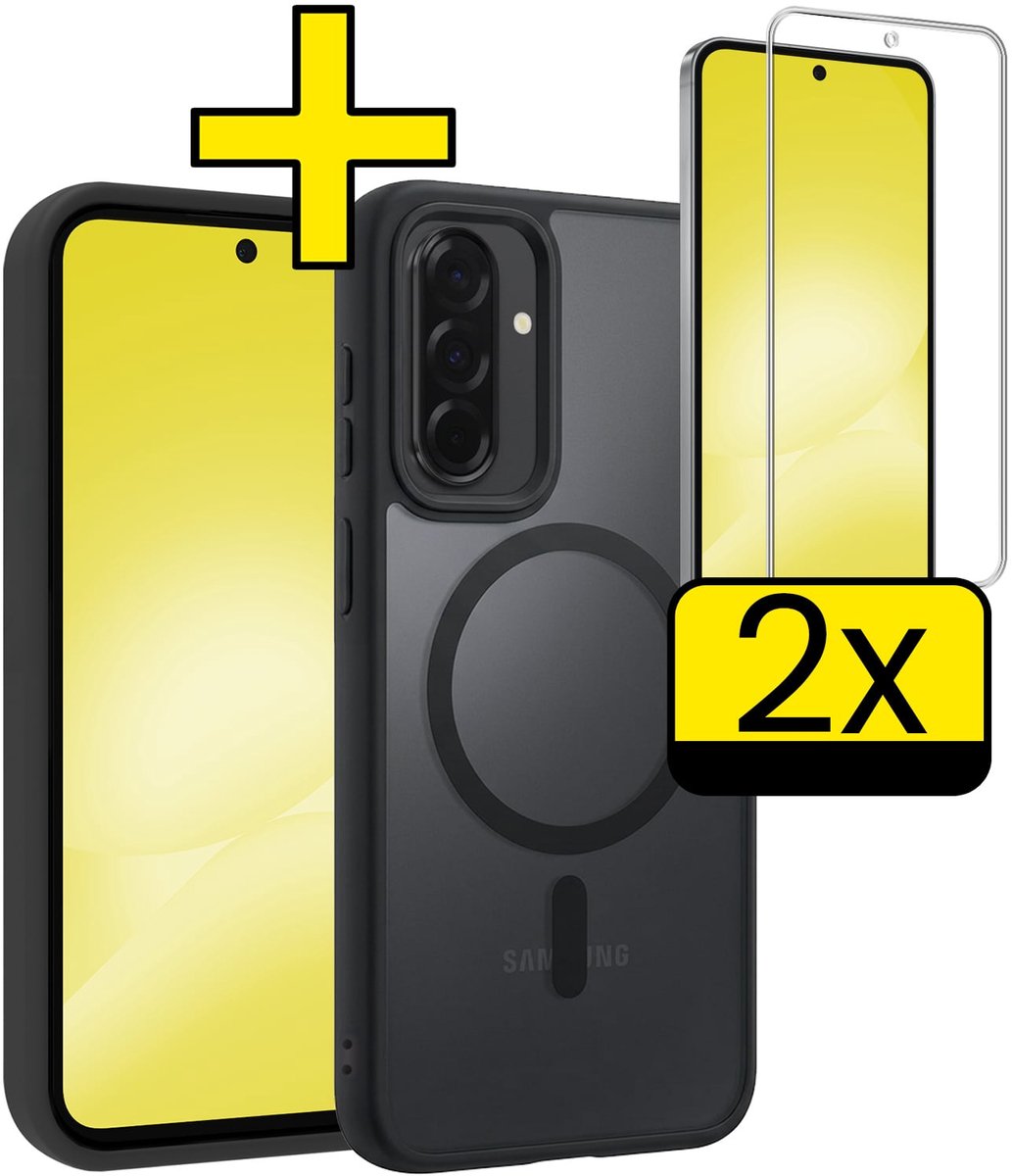Hoesje - Met 2x Screenprotector - Geschikt voor Samsung Galaxy A56 - Magsafe Compatible - Sterk & Shockproof - Back Cover - Shock Proof Case - Telefoon Hoes - Telefoonhoesjes - Zwart
