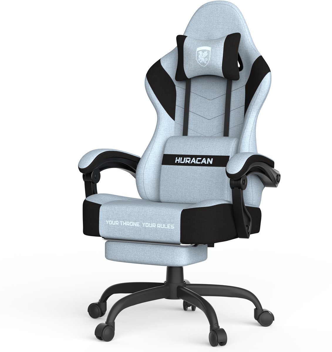 Arvioo LW710 Gaming Stoel - Voetensteun - Massage lendenkussen - Stof - Lichtblauw