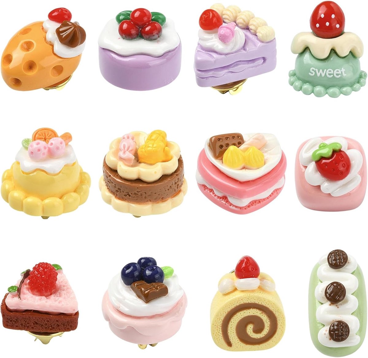 12 Pcs 12 Stijlen Leuke Fruit Aardbei Cake Thema Broche Hars Voedsel