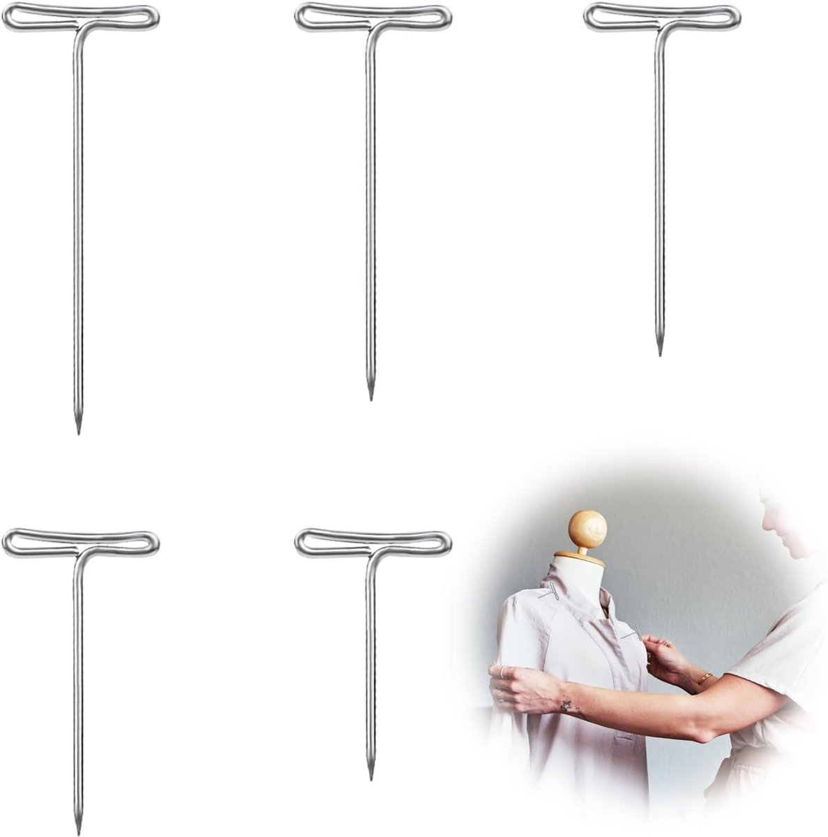 250 stuks T-naalden voor pruikhoofden en spannen, 27-50 mm, rechte pruiknaaldenset, T-pin Deconaaald, T-vormige bekleding, naalden voor blokkeren, naaien en knutselen