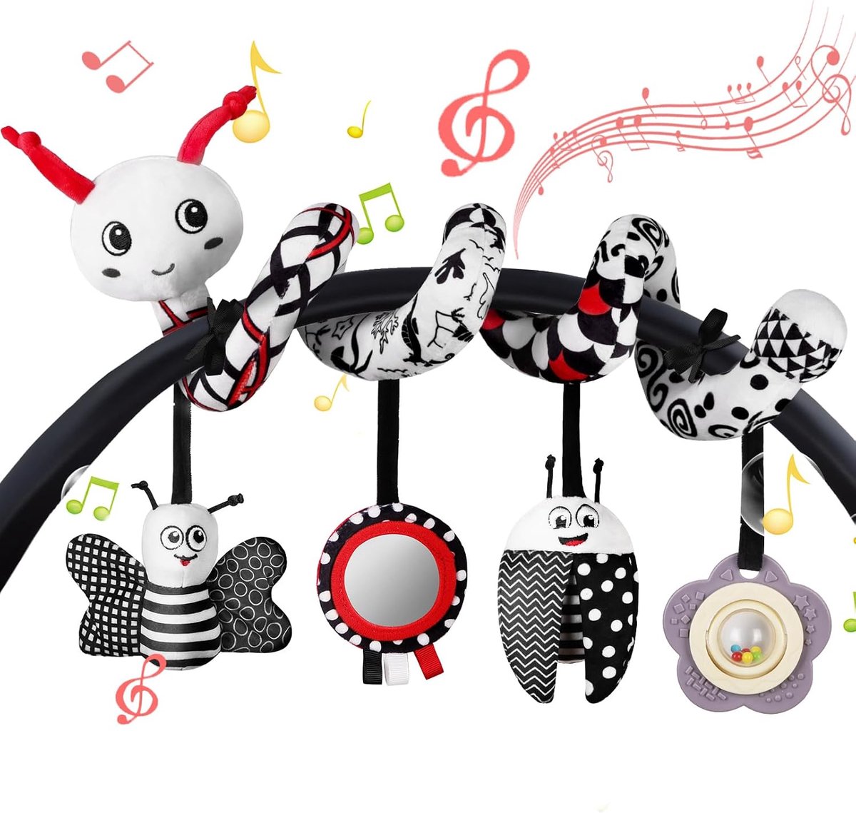 Babywandelwagen Speelgoed, Baby Activiteitenspiraal, Hangspeelgoed, Reisspeelgoed, Pluche Speelgoed voor Babyshower en Verjaardagscadeaus (Insecten)