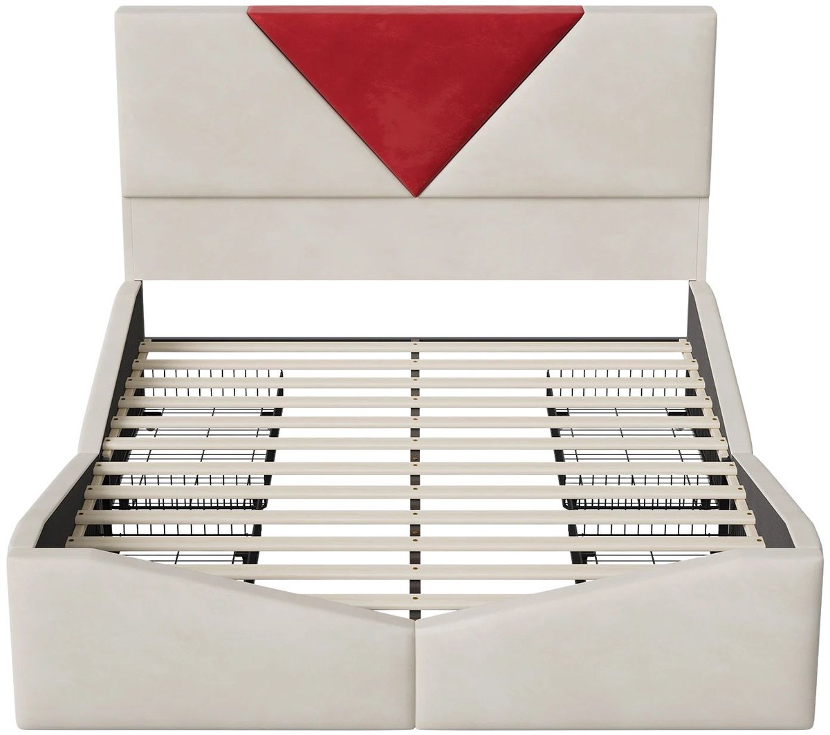 Happiq Gestoffeerd Tweepersoonsbed 140x200 cm - met LED Verlichting, Opbergruimte, Oplaadstation Off white