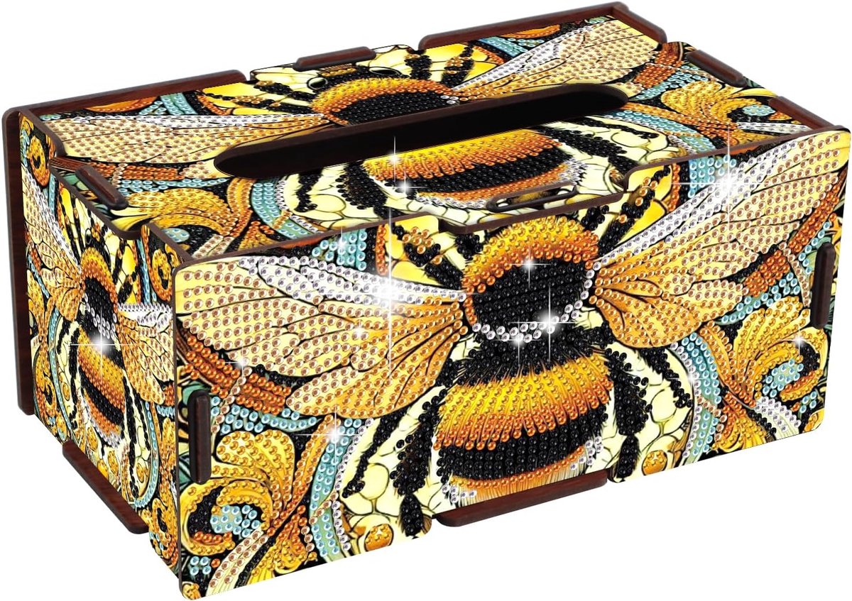 5D Diamond Painting doekjesbox, 22,5 x 12,7 x 10,5 cm, doe-het-zelf diamond painting, zakdoekjesbox, van hout, tissuedoos, zakdoekdispenser, zakdoekdispenser, zakdoekbox, cadeau, mozaïek