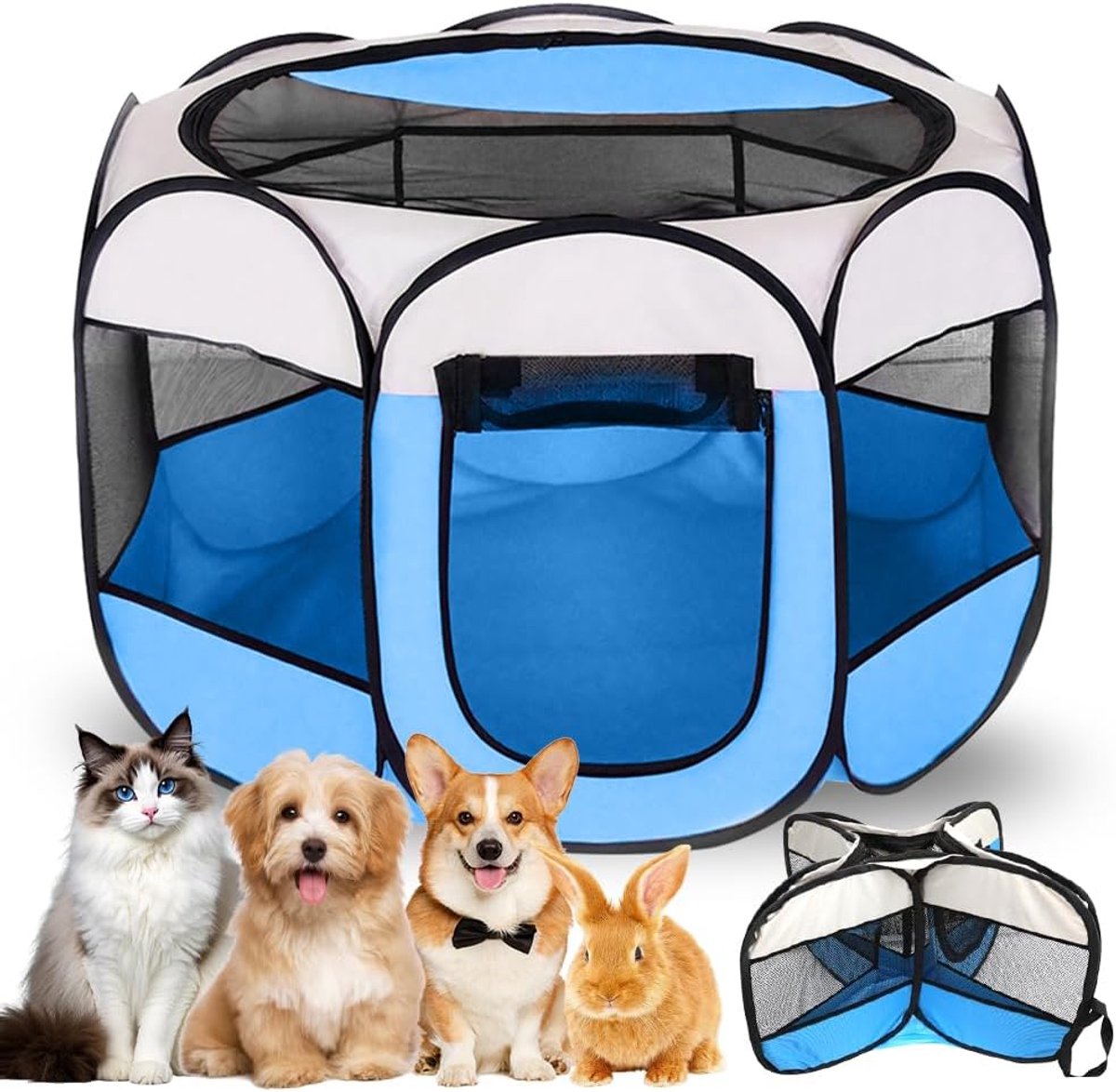 hondenbox opvouwbaar 74 x 74 x 43 cm, puppyren kattenhok klein-dierenverblijf voor thuis, loopren vrijloopren voor honden, katten, konijnen, binnen en buiten (blauw)