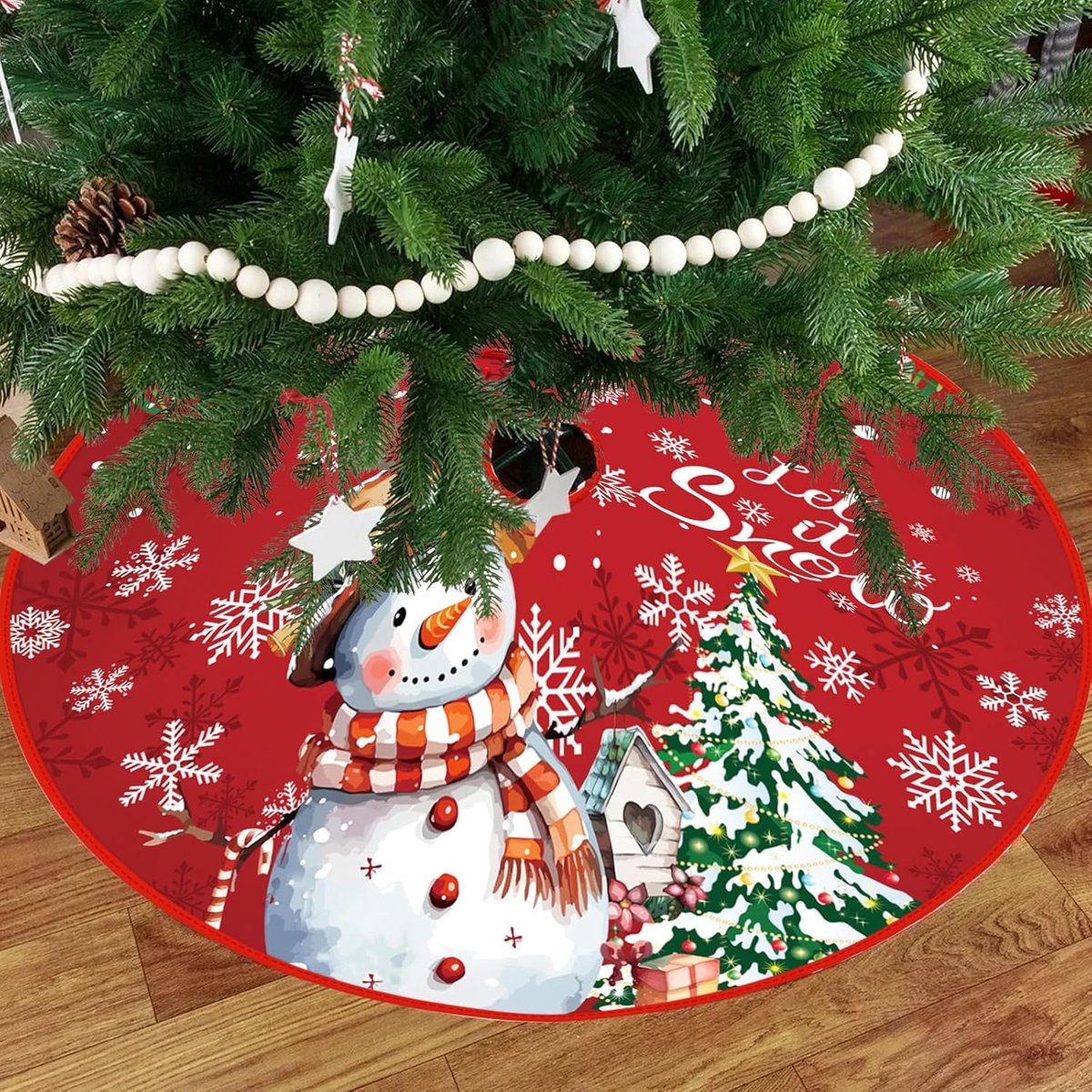 120 cm, rond, kerstboomdeken, rond, rood, dennenboomdeken, kerstdecoratie, kerstboomdeken
